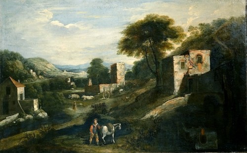 Paysage du Latium attribué à Napoletano (Filippo di Liagno dit) - Début XVIIe - Tableaux et dessins Style 