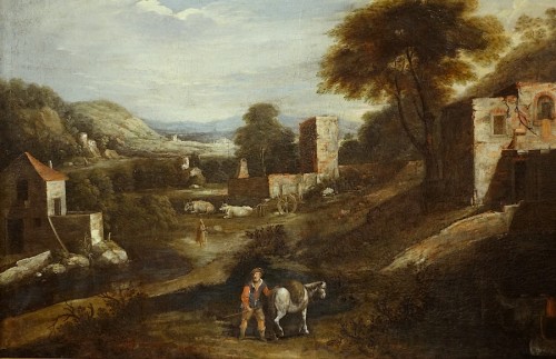 Paysage du Latium attribué à Napoletano (Filippo di Liagno dit) - Début XVIIe - Antiquités Philippe Glédel