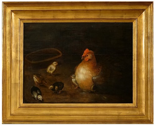 Hen and her chicks - Flemish school 17th century