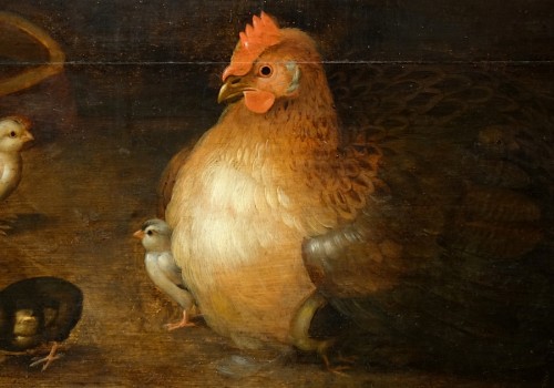 Tableaux et dessins Tableaux XVIIe siècle - Poule et ses poussins - Ecole flamande XVIIe