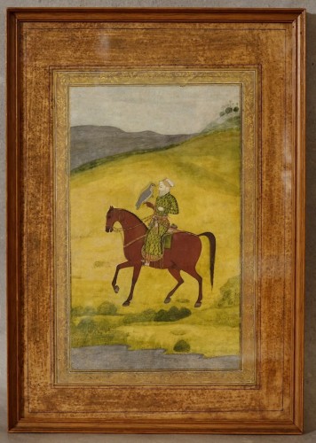 XVIIIe siècle - Fauconnier à cheval - Miniature Indo Persane