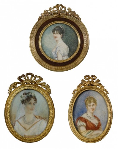 Set of 3 miniatures on ivory, 2 signed - Empire and Restoration Period