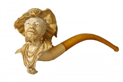Important meerschaum and amber pipe - 19th century