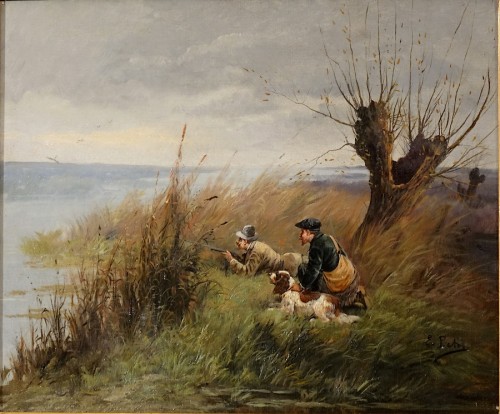 Tableaux et dessins Tableaux du XXe siècle - Deux Scène de chasse signées Eugène Petit