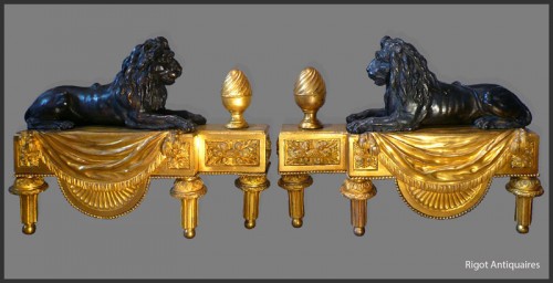 Paire de chenets d'époque Louis XVI - Antiquités Rigot et Fils