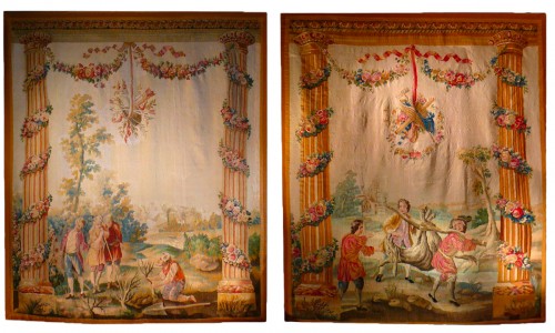 Pair of Louis XVI Beauvais tapestries with the Fables of La Fontaine
