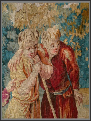 Tapisserie & Tapis Tapisserie - Paire de tapisseries de Beauvais aux Fables de la Fontaine d'époque Louis XVI