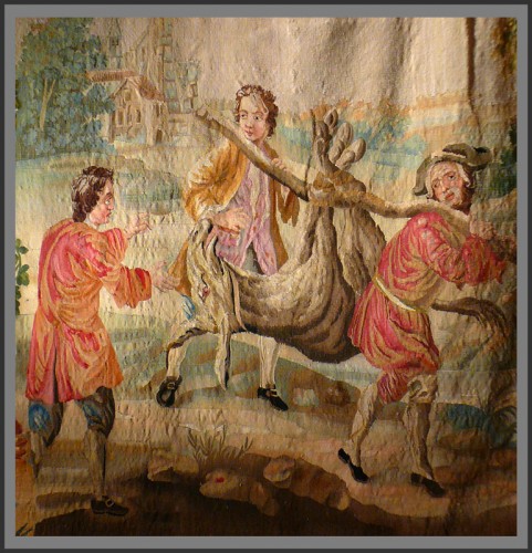 Pair of Louis XVI Beauvais tapestries with the Fables of La Fontaine - Louis XVI