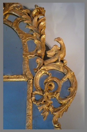 Important miroir en bois sculpté et doré d'époque Louis XV - Miroirs, Trumeaux Style Louis XV