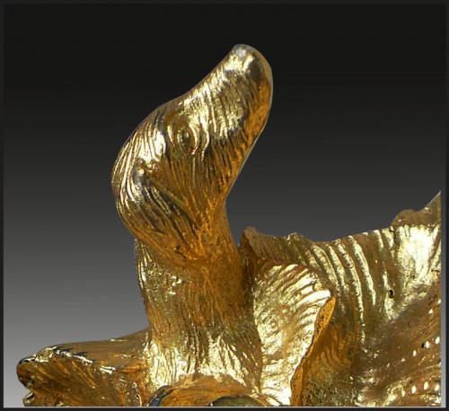 XVIIIe siècle - Paire de chenets en bronze doré d'époque Louis XV