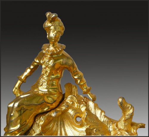Paire de chenets en bronze doré d'époque Louis XV - Louis XV