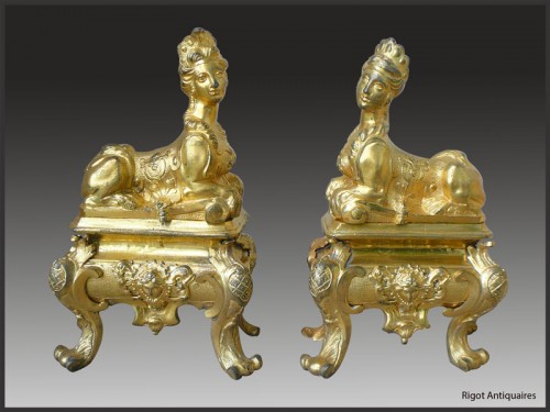 Pair of gilt bronze andirons from the first quarter of the 18th century - Decorative Objects Style French Regence