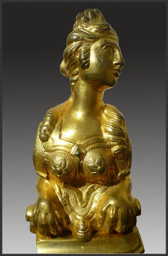 18th century - Pair of gilt bronze andirons from the first quarter of the 18th century