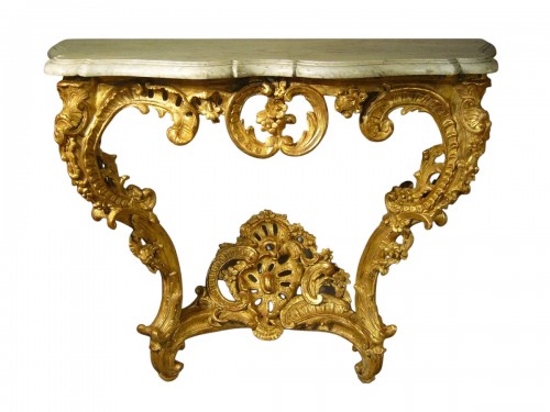 Console en bois doré d'époque Louis XV