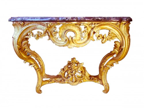 Console en bois doré d'époque Louis XV