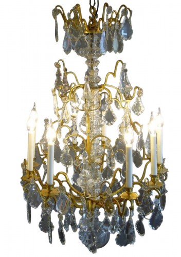 Lustre à neuf bras de lumière d'époque Louis XV