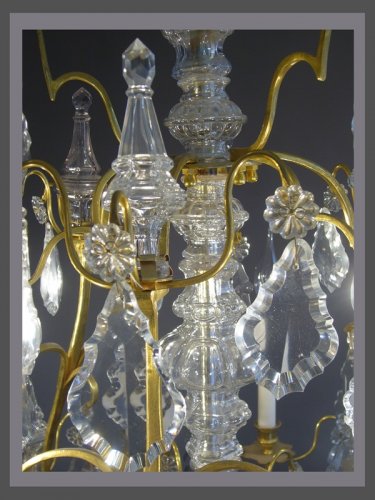 Antiquités - Lustre à neuf bras de lumière d'époque Louis XV