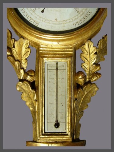 Objet de décoration Baromètre - Baromètre Thermomètre en bois doré d'époque Louis XVI