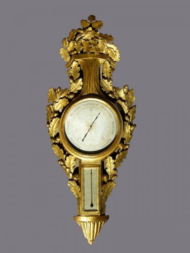 XVIIIe siècle - Baromètre Thermomètre en bois doré d'époque Louis XVI