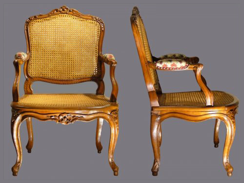 Louis XV canned Fauteuils à la Reine, stamped J.B CRESSON - Seating Style Louis XV