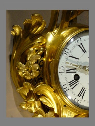 Horlogerie Cartel - Cartel en bronze doré d'époque Louis XV signé Viger