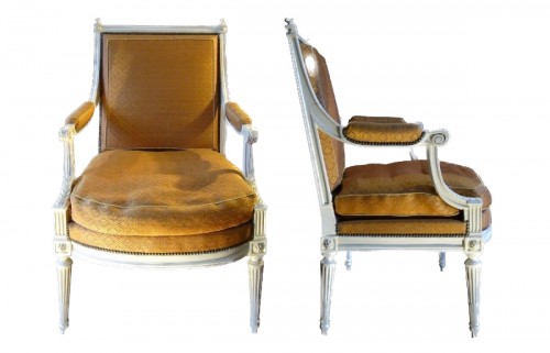 Paire de fauteuils "à la Reine" d'époque Louis XVI estampillés Dupain