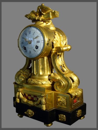 French Louis XVI period gilt-bronze and black marble mantel clock by Causard - 