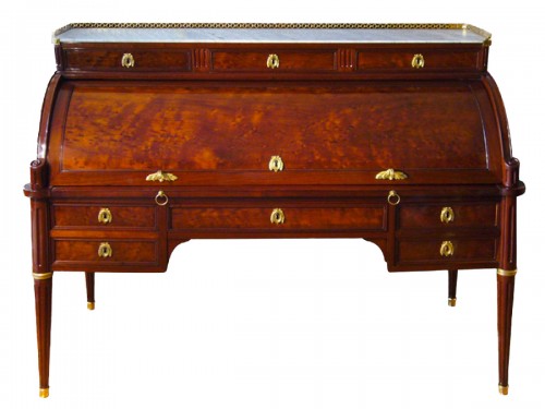 Bureau cylindre en acajou et acajou moucheté d'époque Louis XVI