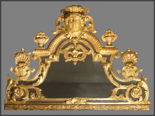 Miroir à fronton et parecloses d'époque Régence - Miroirs, Trumeaux Style Régence