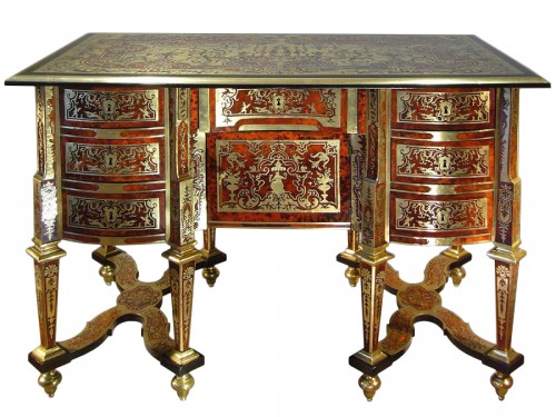 Bureau Mazarin en marqueterie Boulle d'époque Louis XIV