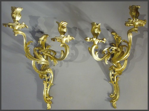 A pair of Louis XV period gilt-bronze two-branch wall-Lights - 