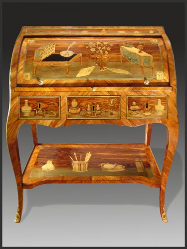 Bureau cylindre d'époque milieu du XVIIIe siècle estampillé P. ROUSSEL - Mobilier Style Transition