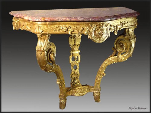 Console "à balancier" en bois sculpté et doré d'époque Régence - Mobilier Style Régence