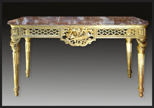 Table de milieu en bois sculpté et doré d'époque Louis XVI - Mobilier Style Louis XVI