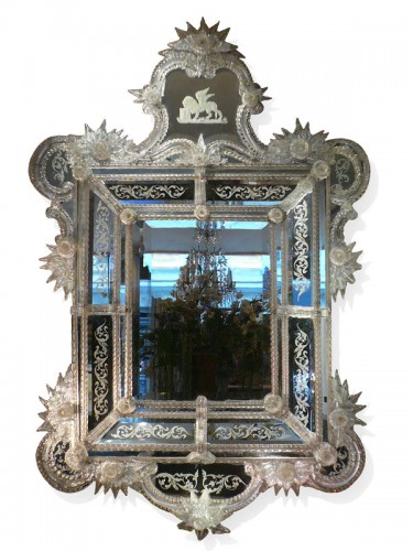 Miroir vénitien à parecloses de glaces d'époque milieu XIXe siecle