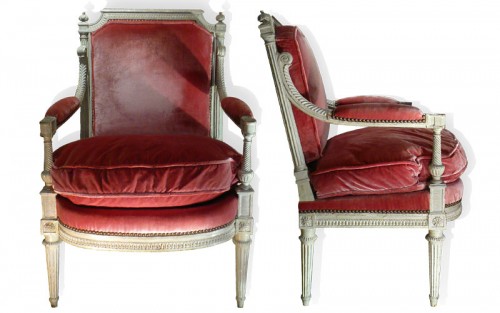 Paire de fauteuils à la reine d'époque Louis XVI - Estampille de Delaisement