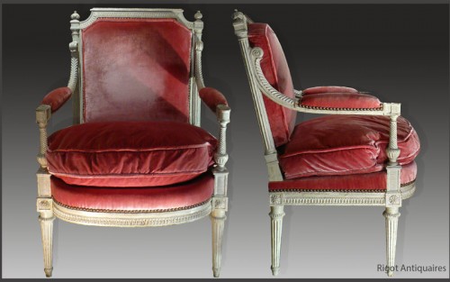 Paire de fauteuils à la reine d'époque Louis XVI - Estampille de Delaisement - Louis XVI