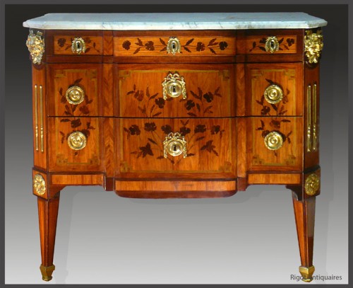 Commode marquetée estampillée MACRET d'époque Louis XVI - Mobilier Style Louis XVI