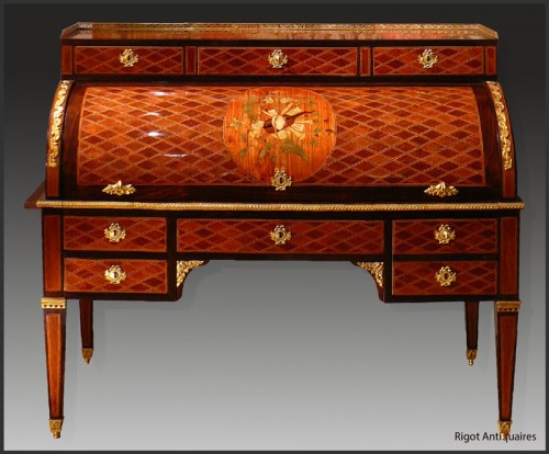 Bureau cylindre estampillé F. BURY d'époque Louis XVI - Mobilier Style Louis XVI