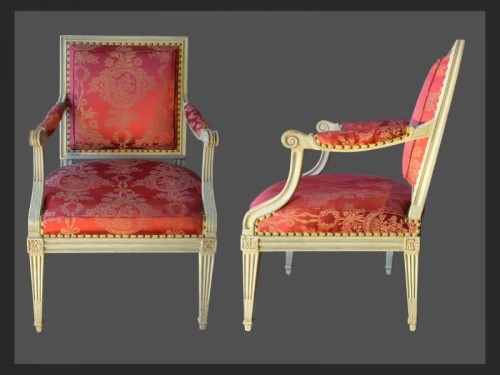 XVIIIe siècle - Paire de fauteuils à la reine estampillés A.DUPAIN d'époque Louis XVI