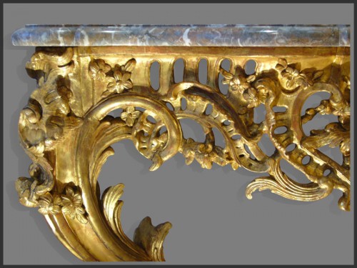 Console en bois doré et sculpté d’époque Louis XV - Antiquités Rigot et Fils