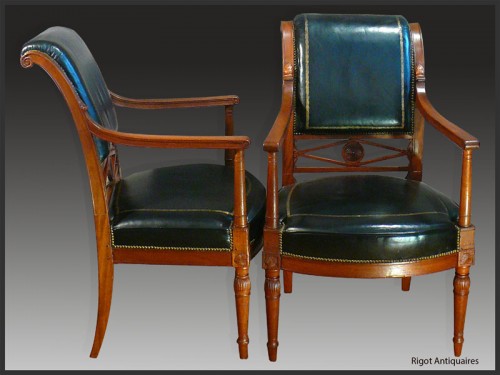 Suite de quatre fauteuils estmpillés JACOB FRERES rue Meslee d'époque Directoire - Antiquités Rigot et Fils
