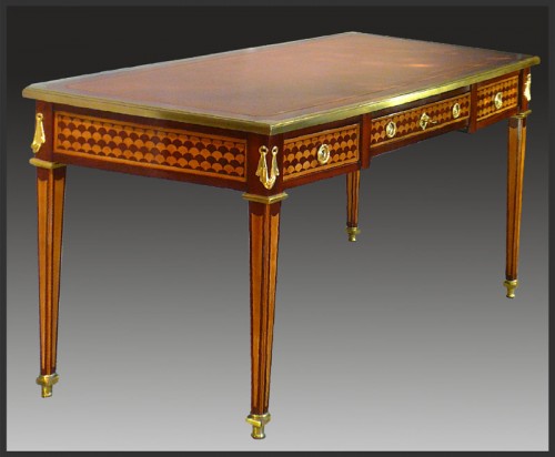 Furniture  - A Louis XVI Bureau plat stamped LEBEGUE