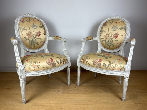 18th century - Pair of Louis XVI armchairs stamped I.B.SENE 