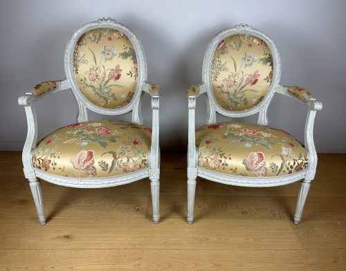 Louis XVI - Pair of Louis XVI armchairs stamped I.B.SENE 