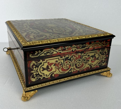 XIXe siècle - Grand coffret Napoléon III en marqueterie Boulle