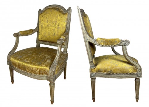 Pair of Period 18th Century French Louis XVI Walnut Fauteuil Arm Chairs —  CLAIR & CO