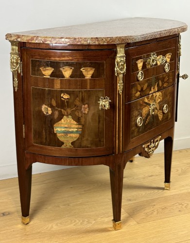 Commode demi-lune d’époque louis XVI estampillée de Fidelys Schey - Sérignan Antiquités