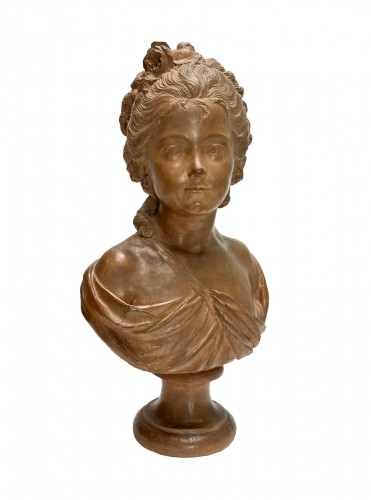 Buste de jeune femme en terre cuite XIXe