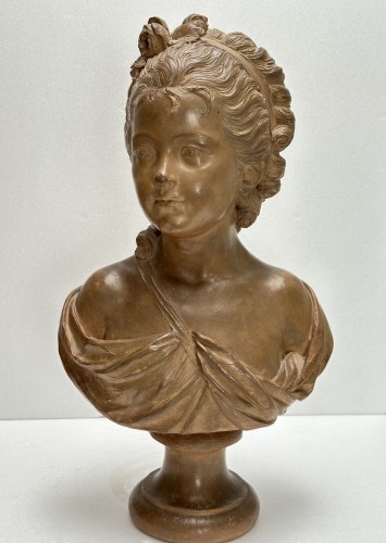Buste de jeune femme en terre cuite XIXe - Sculpture Style Napoléon III